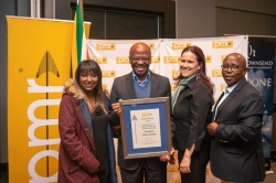 Left to right, Shauneez Naidoo, Musa Shangase, Lauren Moll and Teboho Mokoena of Corobrik proudly display the Diamond Arrow Award they received from PMR.africa.