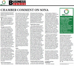 CHAMBER COMMENT ON SONA 2020