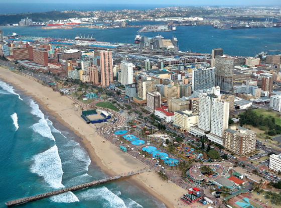 Aerial view of the Durban beach front