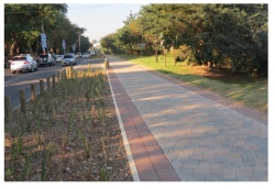 Corobrik:The cycle track in Durban has been paved in Coroplaza pavers in apricot and charcoal with a Corobrik nutmeg clay paver edging.