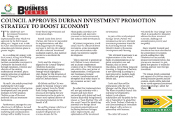 Council Approves Durban Investment Promotion Strategy To Boost Economy