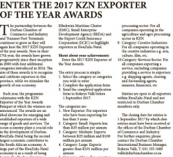 Durban Chamber - Enter The 2017 KZN Exporter Of The Year Awards