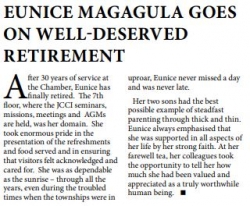 Eunice Magagula Goes On Well-Deserved Retirement