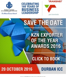Durban Chamber - Annual KZN Exporter Awards Banquet - 20 October:Entries now open