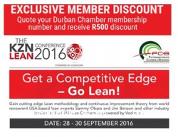 Durban Chamber - Exclusive Durban Chamber Member Benefit - The KZN Lean Conference 2016