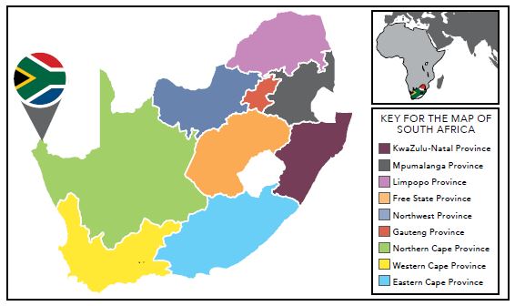 KEY FOR THE MAP OF SOUTH AFRICA