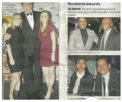 The KZN Top Business Awards:TV personality Derek Watts flanked by Kerri, left and Bianca Adlam