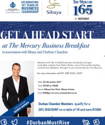 Durban Chamber - Get a Head Start at The Mercury Business Breakfast: 23 November 2017