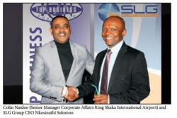 KZN Top Business Awards - People First:Colin Naidoo (Senior Manager Corporate Affairs King Shaka International Airport) and SLG Group CEO Nkosinathi Solomon   