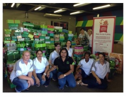 Tyson team with 430 boxes pledged and packed for the national Santa Shoebox project. LR are Melissa Campher, Sheena Soonallal, Louise Briggs, Theshini Malek, Claudine Double, Nonhlanhla Gumede and Michelle Holdsworth.  Back are Heather and Barbara 