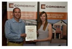 Corobrik:Gillian van der Klashorst of the University of Pretoria receives her award as the regional winner of the 2015 Corobrik Architectural Student of the Year from Ockert van Heerden, Corobrik Sales Director.  Gillian van der Klashorstâ€™s winning thes