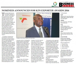 Zeph Ndlovu, President of the Durban Chamber - Nominees announced for KZN Exporter Awards 2016
