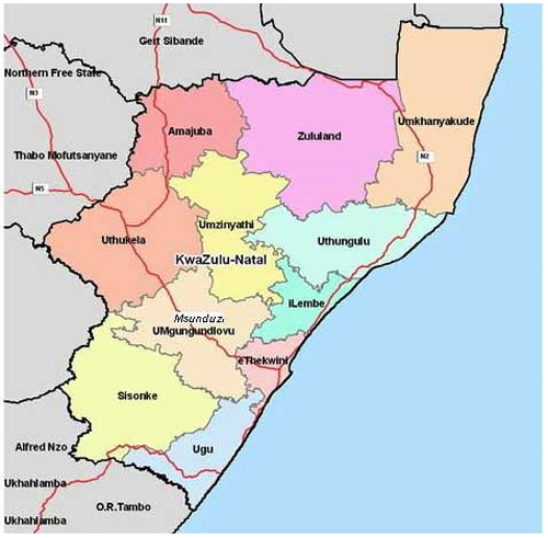 KwaZulu-Natal; Natal; KZN map