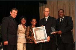 From Left to Right  Grant Adlam (Publisher - KZN Top Business); Lalita Dhaslar-Ventura (Publisher - KZN Top Business); Elizabeth Maepa (FNB - Public Sector); Colin Snyman (Sales & Marketing Director - PFK Electronics); MEC Michael Mabuyakhulu (MEC for Eco